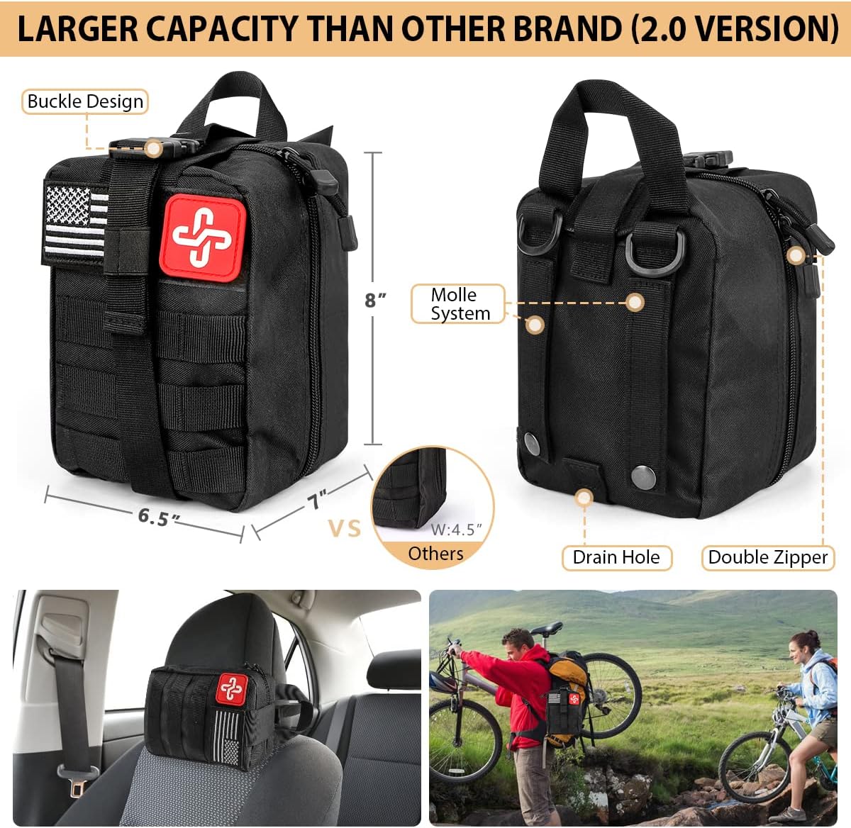 Survival Kit, 250Pcs Survival Gear First Aid Kit with Molle System Compatible Bag and Emergency Tent, Emergency Kit for Earthquake, Outdoor Adventure, Hiking, Hunting