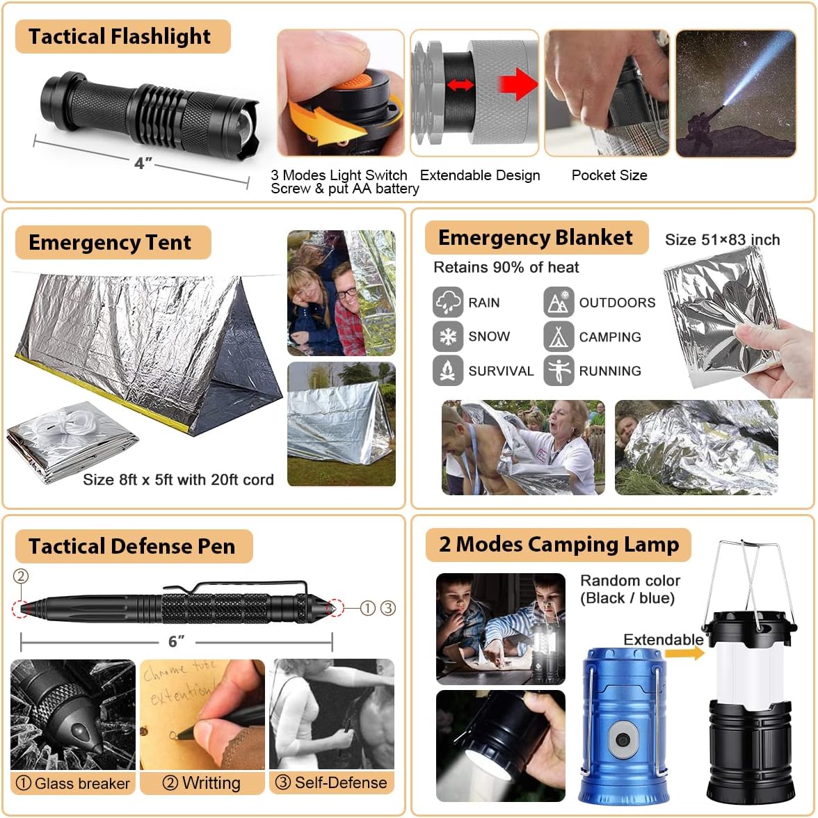 Survival Kit, 250Pcs Survival Gear First Aid Kit with Molle System Compatible Bag and Emergency Tent, Emergency Kit for Earthquake, Outdoor Adventure, Hiking, Hunting