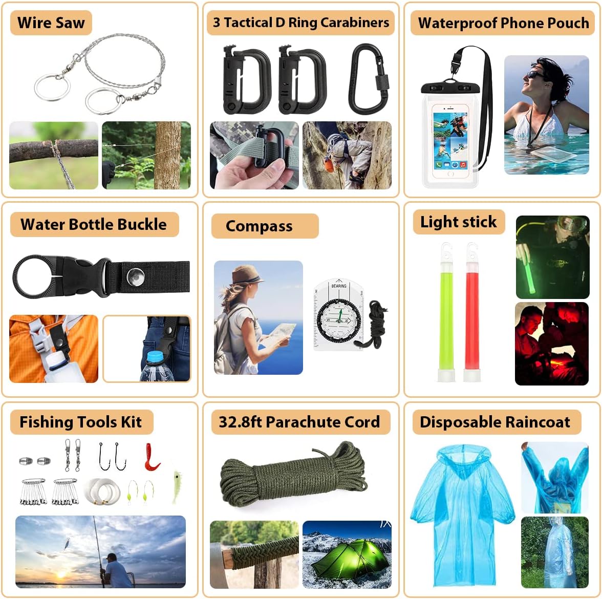 Survival Kit, 250Pcs Survival Gear First Aid Kit with Molle System Compatible Bag and Emergency Tent, Emergency Kit for Earthquake, Outdoor Adventure, Hiking, Hunting